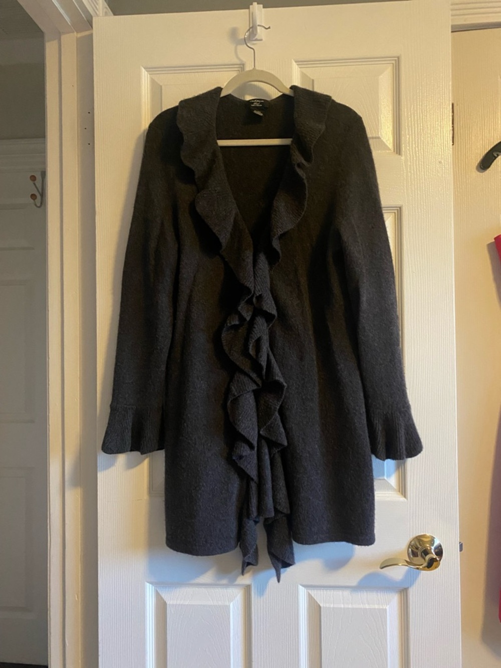 Cashmere blend Ruffled Open-Front Women’s duster - charcoal